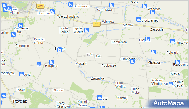 mapa Buk gmina Gołcza, Buk gmina Gołcza na mapie Targeo