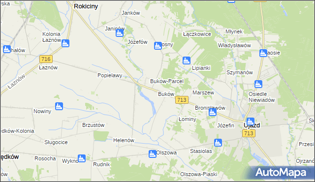 mapa Buków gmina Ujazd, Buków gmina Ujazd na mapie Targeo