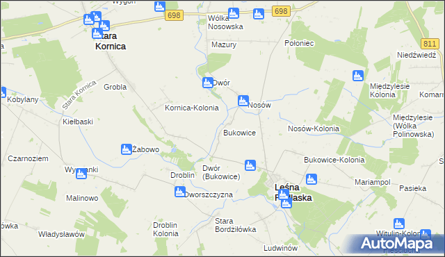 mapa Bukowice gmina Leśna Podlaska, Bukowice gmina Leśna Podlaska na mapie Targeo