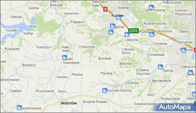 mapa Bukowie gmina Kunów, Bukowie gmina Kunów na mapie Targeo