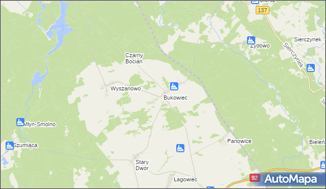 mapa Bukowiec gmina Międzyrzecz, Bukowiec gmina Międzyrzecz na mapie Targeo