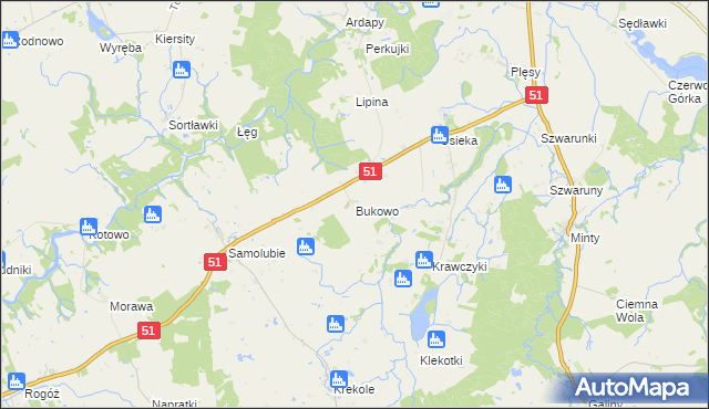 mapa Bukowo gmina Bartoszyce, Bukowo gmina Bartoszyce na mapie Targeo