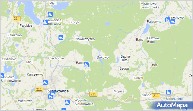 mapa Bukowo gmina Sierakowice, Bukowo gmina Sierakowice na mapie Targeo