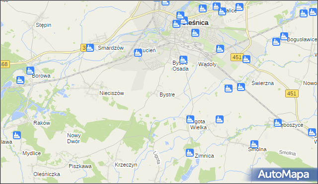 mapa Bystre gmina Oleśnica, Bystre gmina Oleśnica na mapie Targeo