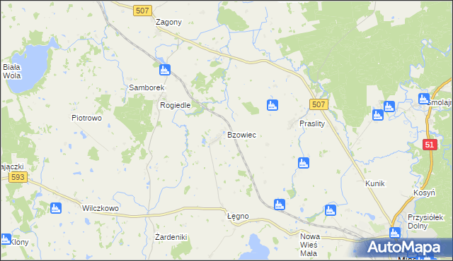 mapa Bzowiec gmina Dobre Miasto, Bzowiec gmina Dobre Miasto na mapie Targeo