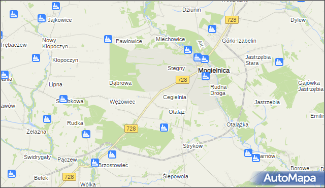 mapa Cegielnia gmina Mogielnica, Cegielnia gmina Mogielnica na mapie Targeo