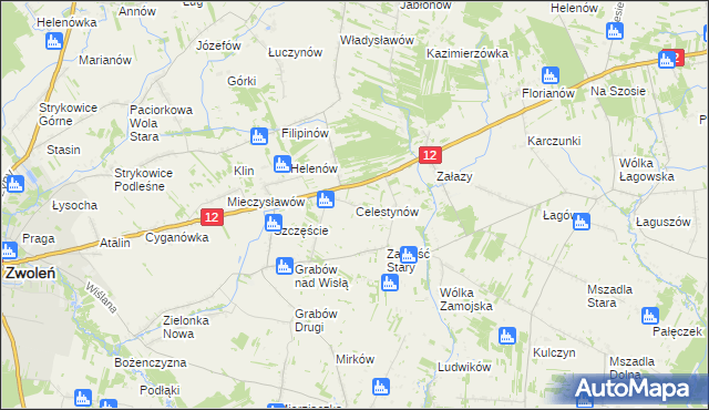 mapa Celestynów gmina Zwoleń, Celestynów gmina Zwoleń na mapie Targeo
