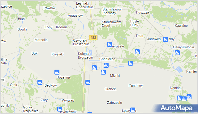 mapa Chabielice, Chabielice na mapie Targeo