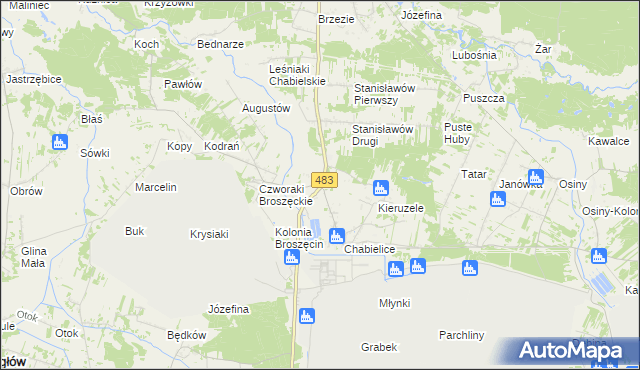 mapa Chabielice-Kolonia, Chabielice-Kolonia na mapie Targeo