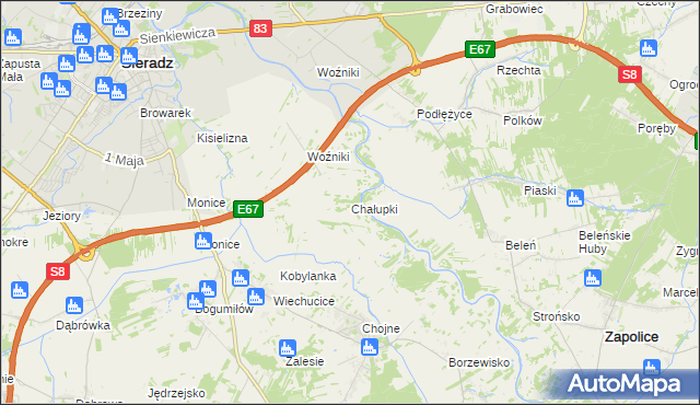 mapa Chałupki gmina Sieradz, Chałupki gmina Sieradz na mapie Targeo