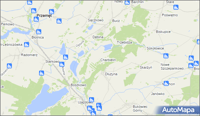 mapa Charbielin gmina Włoszakowice, Charbielin gmina Włoszakowice na mapie Targeo