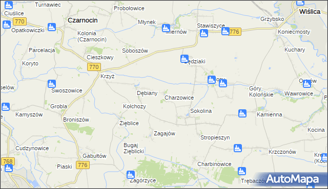 mapa Charzowice, Charzowice na mapie Targeo