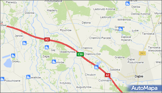 mapa Chełmno gmina Dąbie, Chełmno gmina Dąbie na mapie Targeo