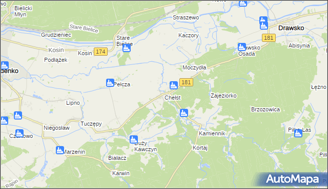 mapa Chełst gmina Drawsko, Chełst gmina Drawsko na mapie Targeo