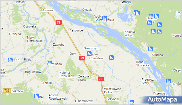 mapa Chmielew gmina Magnuszew, Chmielew gmina Magnuszew na mapie Targeo