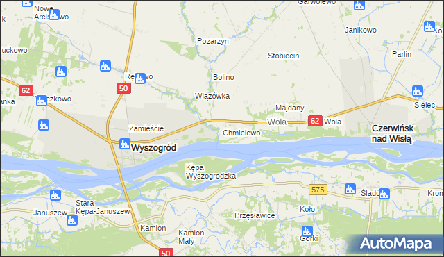 mapa Chmielewo gmina Wyszogród, Chmielewo gmina Wyszogród na mapie Targeo