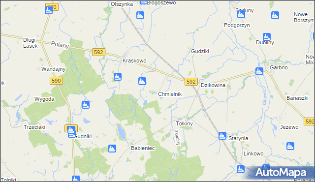 mapa Chmielnik gmina Korsze, Chmielnik gmina Korsze na mapie Targeo