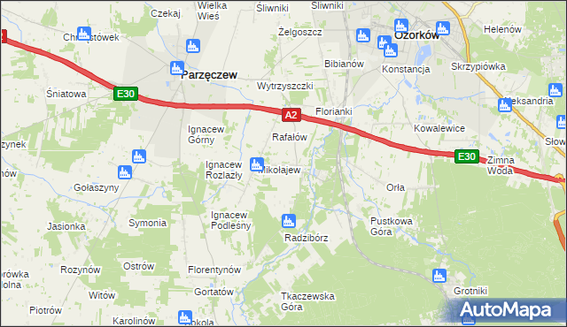 mapa Chociszew gmina Parzęczew, Chociszew gmina Parzęczew na mapie Targeo