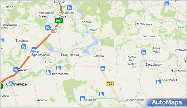 mapa Chociw gmina Czerniewice, Chociw gmina Czerniewice na mapie Targeo