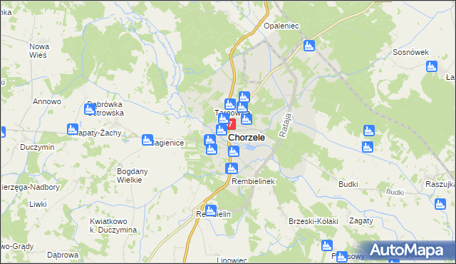 mapa Chorzele powiat przasnyski, Chorzele powiat przasnyski na mapie Targeo