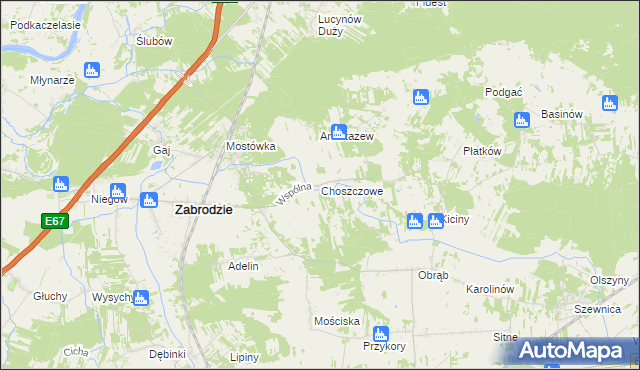 mapa Choszczowe gmina Zabrodzie, Choszczowe gmina Zabrodzie na mapie Targeo