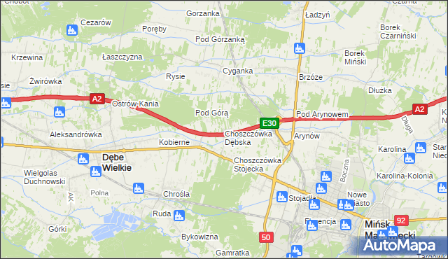 mapa Choszczówka Dębska, Choszczówka Dębska na mapie Targeo