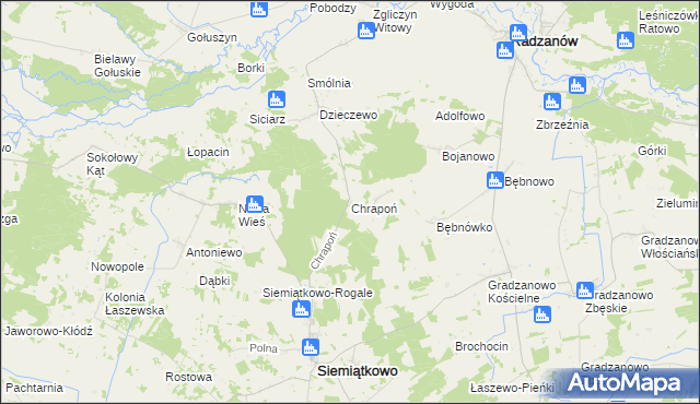 mapa Chrapoń gmina Siemiątkowo, Chrapoń gmina Siemiątkowo na mapie Targeo
