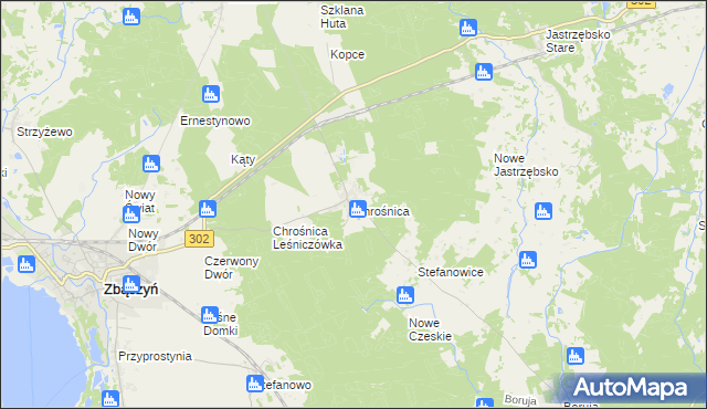 mapa Chrośnica gmina Zbąszyń, Chrośnica gmina Zbąszyń na mapie Targeo