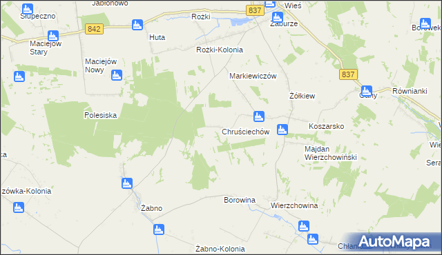 mapa Chruściechów gmina Żółkiewka, Chruściechów gmina Żółkiewka na mapie Targeo
