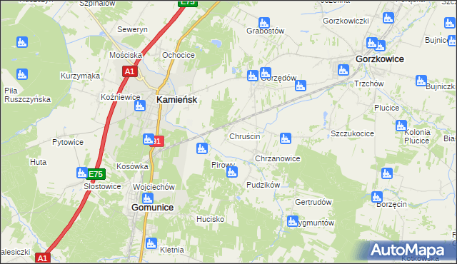 mapa Chruścin gmina Gomunice, Chruścin gmina Gomunice na mapie Targeo