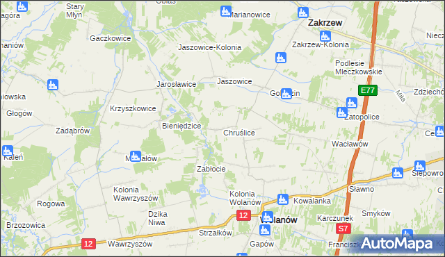 mapa Chruślice, Chruślice na mapie Targeo