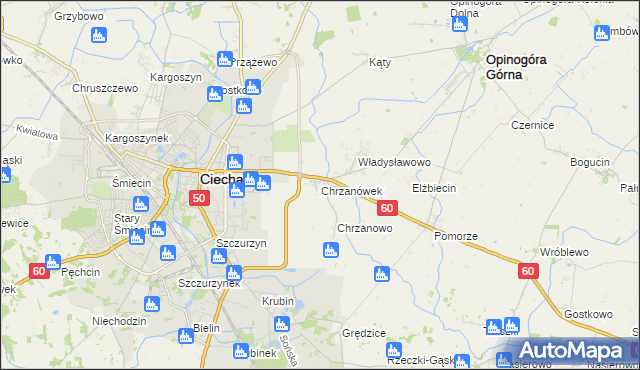 mapa Chrzanówek gmina Opinogóra Górna, Chrzanówek gmina Opinogóra Górna na mapie Targeo