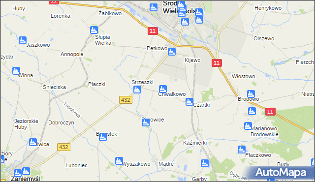 mapa Chwałkowo gmina Środa Wielkopolska, Chwałkowo gmina Środa Wielkopolska na mapie Targeo