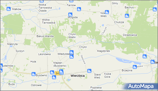 mapa Chylin gmina Wierzbica, Chylin gmina Wierzbica na mapie Targeo
