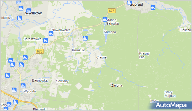 mapa Ciasne gmina Supraśl, Ciasne gmina Supraśl na mapie Targeo