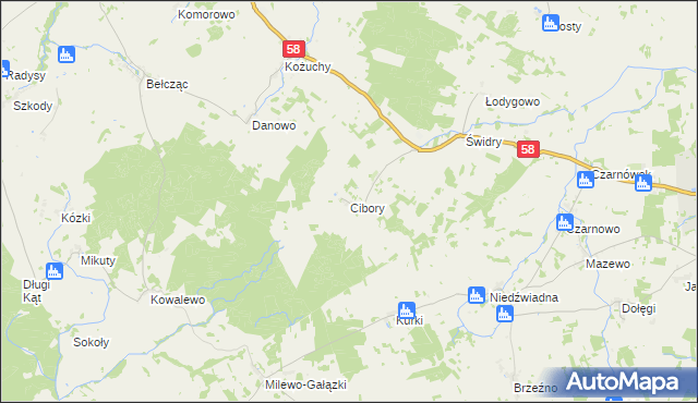 mapa Cibory gmina Biała Piska, Cibory gmina Biała Piska na mapie Targeo