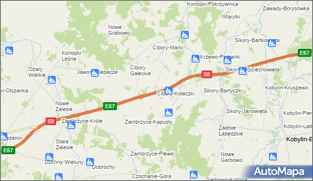 mapa Cibory-Kołaczki, Cibory-Kołaczki na mapie Targeo