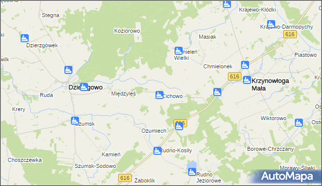 mapa Cichowo gmina Krzynowłoga Mała, Cichowo gmina Krzynowłoga Mała na mapie Targeo