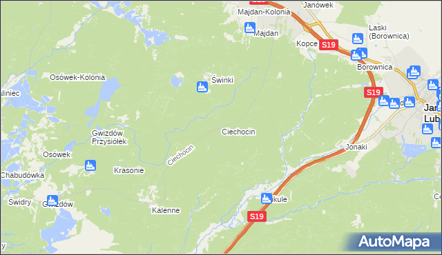 mapa Ciechocin gmina Modliborzyce, Ciechocin gmina Modliborzyce na mapie Targeo