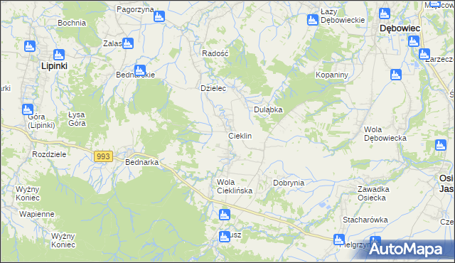 mapa Cieklin, Cieklin na mapie Targeo
