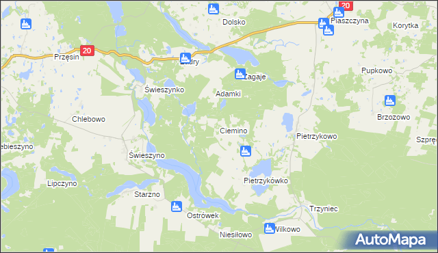 mapa Ciemino gmina Koczała, Ciemino gmina Koczała na mapie Targeo