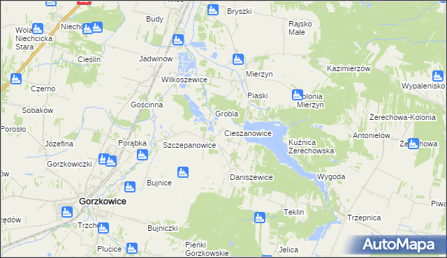 mapa Cieszanowice gmina Gorzkowice, Cieszanowice gmina Gorzkowice na mapie Targeo