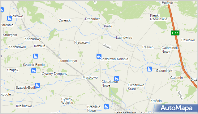 mapa Cieszkowo-Kolonia, Cieszkowo-Kolonia na mapie Targeo