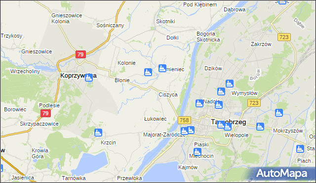 mapa Ciszyca gmina Koprzywnica, Ciszyca gmina Koprzywnica na mapie Targeo