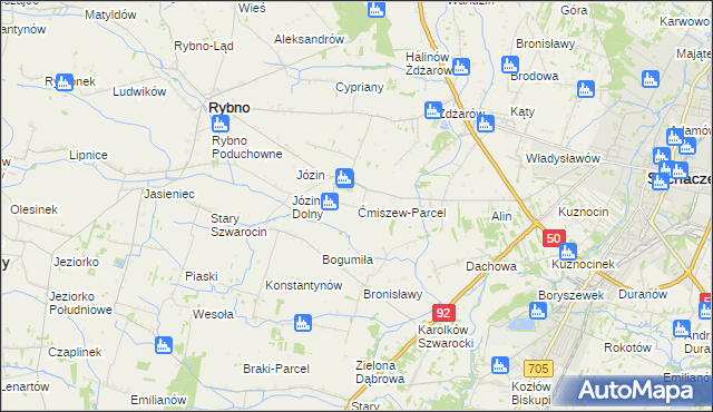 mapa Ćmiszew-Parcel, Ćmiszew-Parcel na mapie Targeo