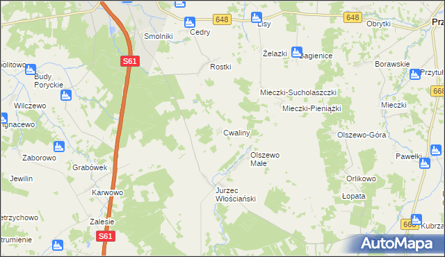 mapa Cwaliny gmina Stawiski, Cwaliny gmina Stawiski na mapie Targeo