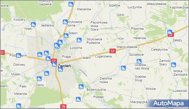 mapa Cyganówka gmina Zwoleń, Cyganówka gmina Zwoleń na mapie Targeo