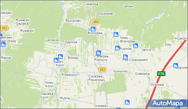mapa Cykarzew Północny, Cykarzew Północny na mapie Targeo