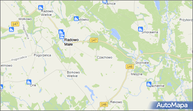 mapa Czachowo gmina Radowo Małe, Czachowo gmina Radowo Małe na mapie Targeo