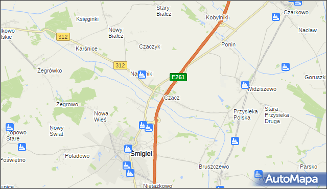 mapa Czacz gmina Śmigiel, Czacz gmina Śmigiel na mapie Targeo